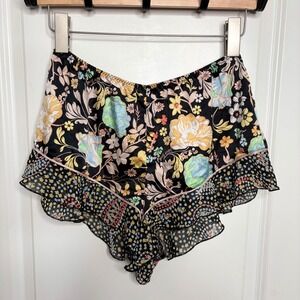 Victoria's Secret Floral Satin Ruffle Sleep Shorts Black Multi Medium